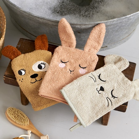 Roommate- WASH GLOVES - BUNNY, MOUSE, DOG set med 3
