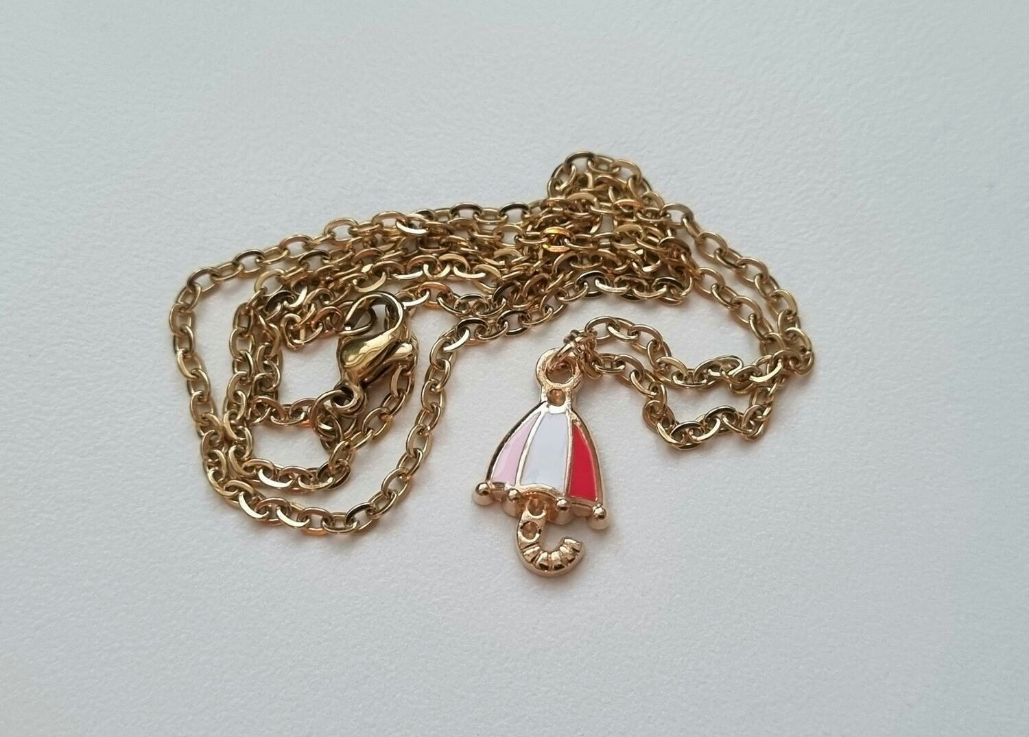 Guldfärgat halsband med ett paraply, berlock / charm