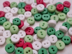 25 st knappar / dockknappar (6 mm, hål 1 mm) - Röd, grön, vit & limegrön