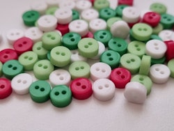 25 st knappar / dockknappar (6 mm, hål 1 mm) - Röd, grön, vit & limegrön