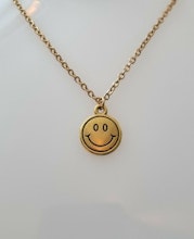 Halsband (50 cm) i rostfritt stål med söt berlock - Smiley / Emoji