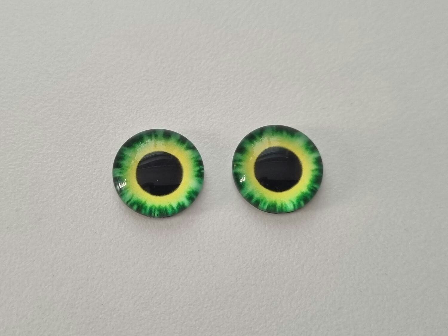 2 st drakögon kattögon i glas, glasinfattningar, cabochoner (12 mm)