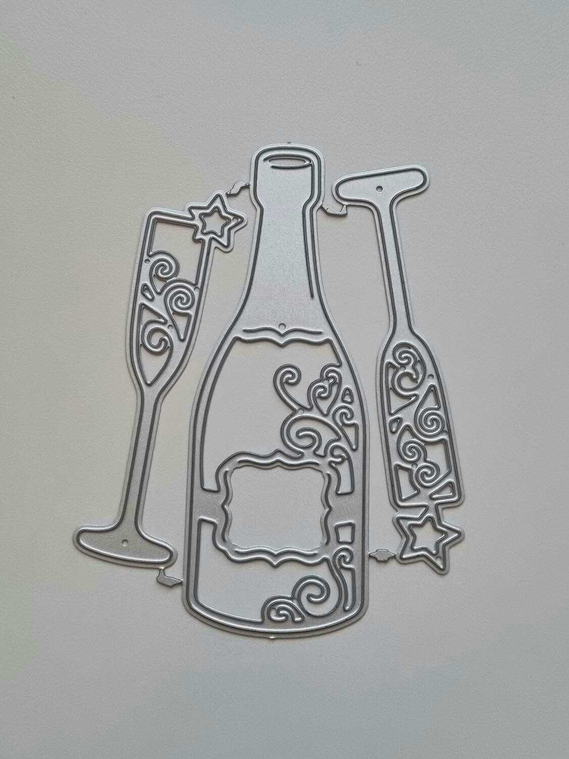 Scrapbooking, dies, cutting dies (Champagneflaska och två glas)