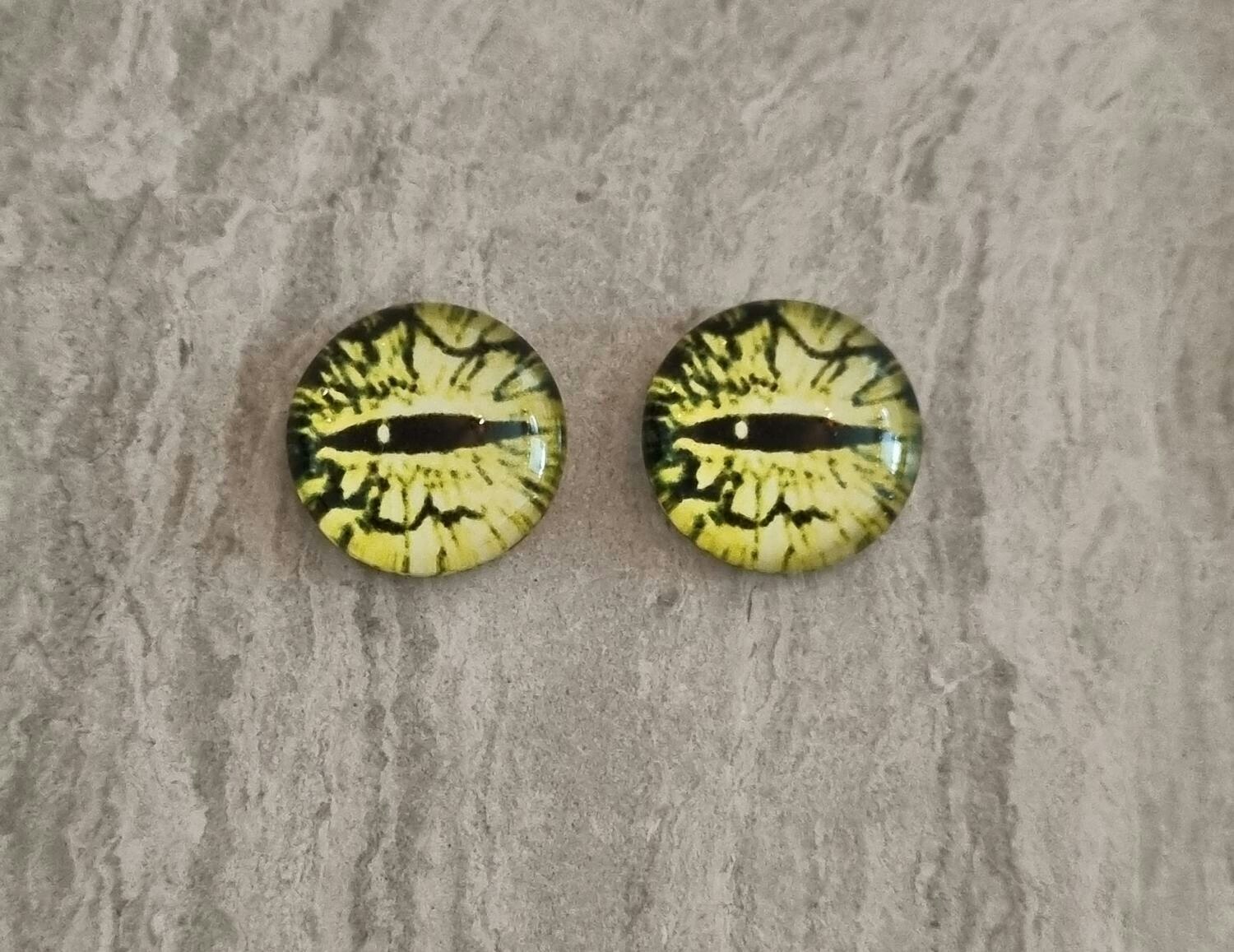 2 st drakögon kattögon i glas, glasinfattningar, cabochoner (12 mm)