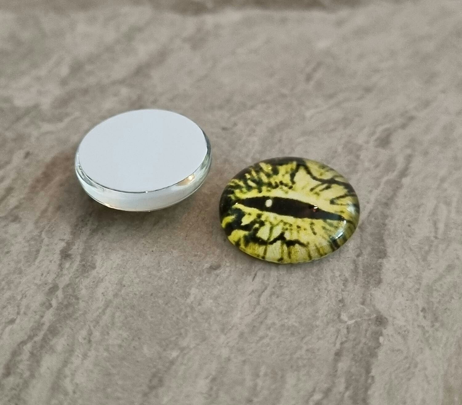 2 st drakögon kattögon i glas, glasinfattningar, cabochoner (12 mm)