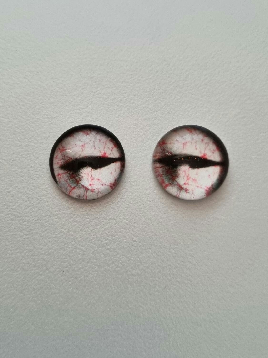 2 st drakögon kattögon i glas, glasinfattningar, cabochoner (12 mm)