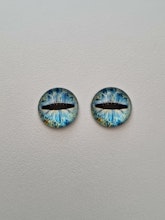 2 st drakögon kattögon i glas, glasinfattningar, cabochoner (12 mm)