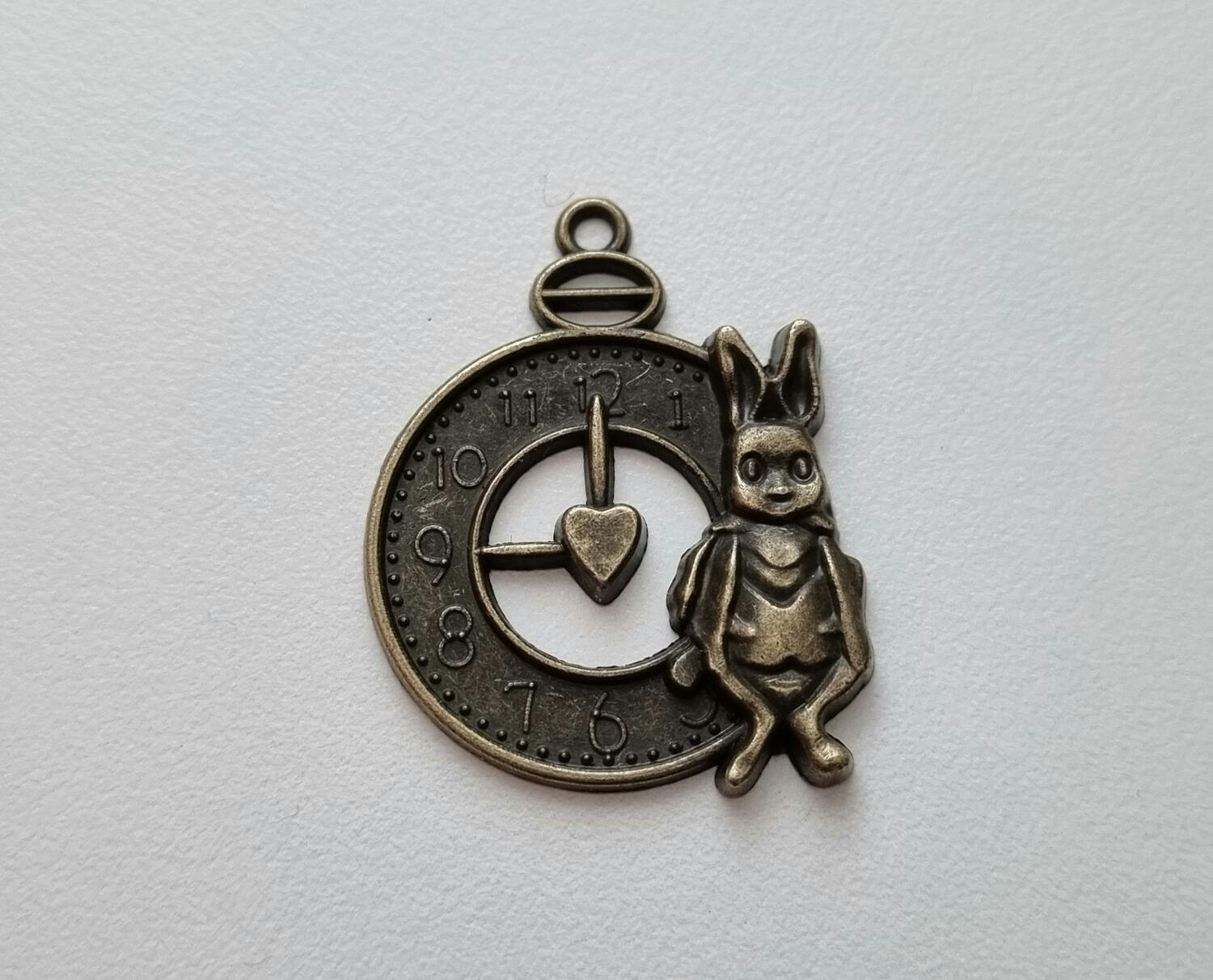 Berlock klocka i steampunk, klockberlock (bronsfärgad)
