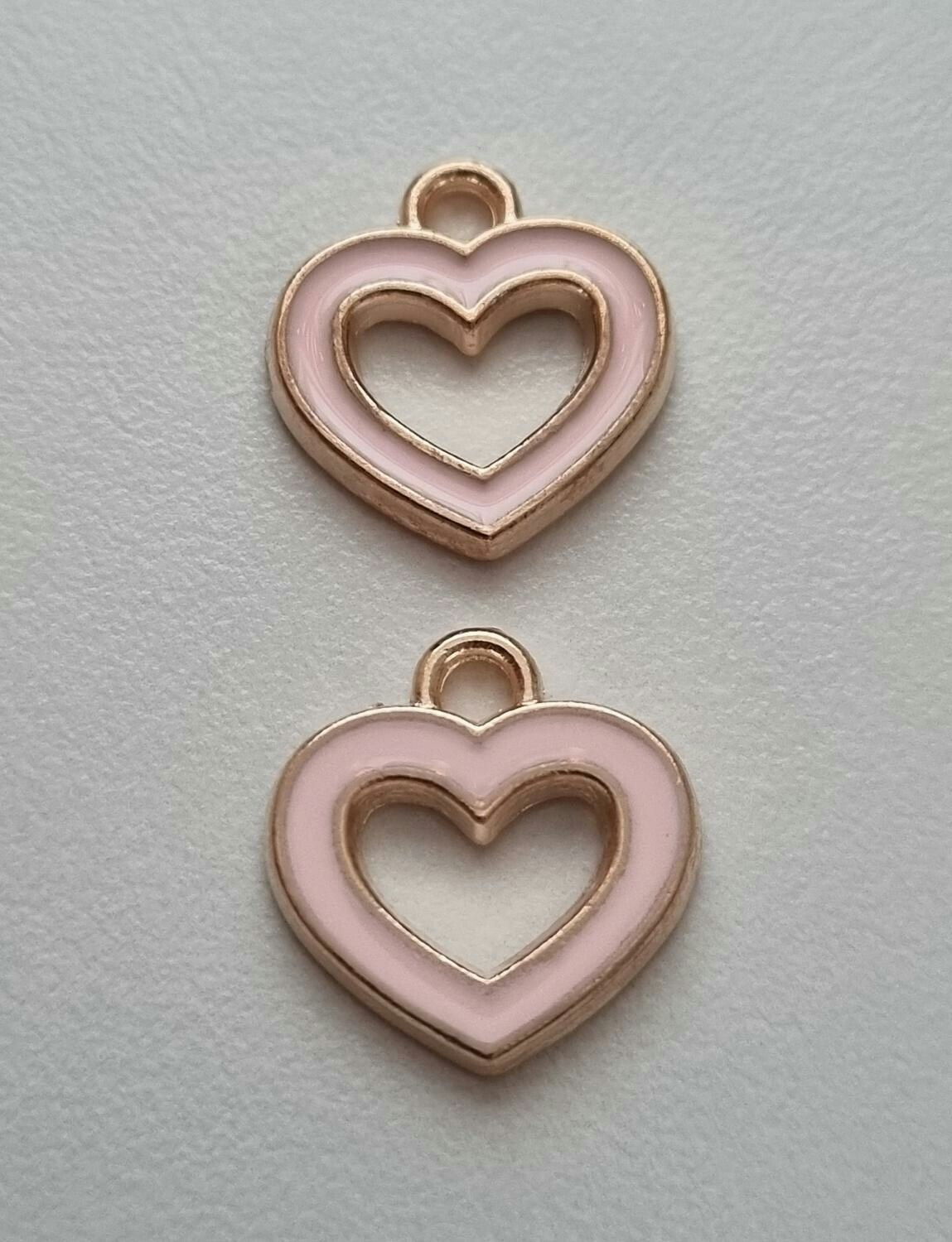 2 st berlocker, charms - Hjärtan (rosa)