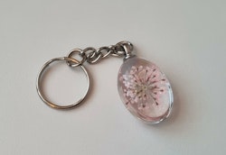 Nyckelring med oval glasberlock (rosa)