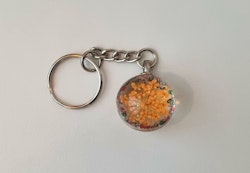 Nyckelring Glaskula glasboll med torkad blomma (Orange)