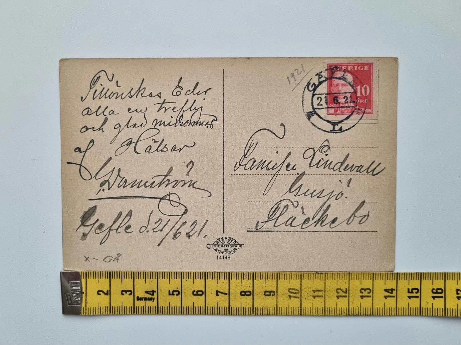 Vykort Gefle, Lasarettet, 1921