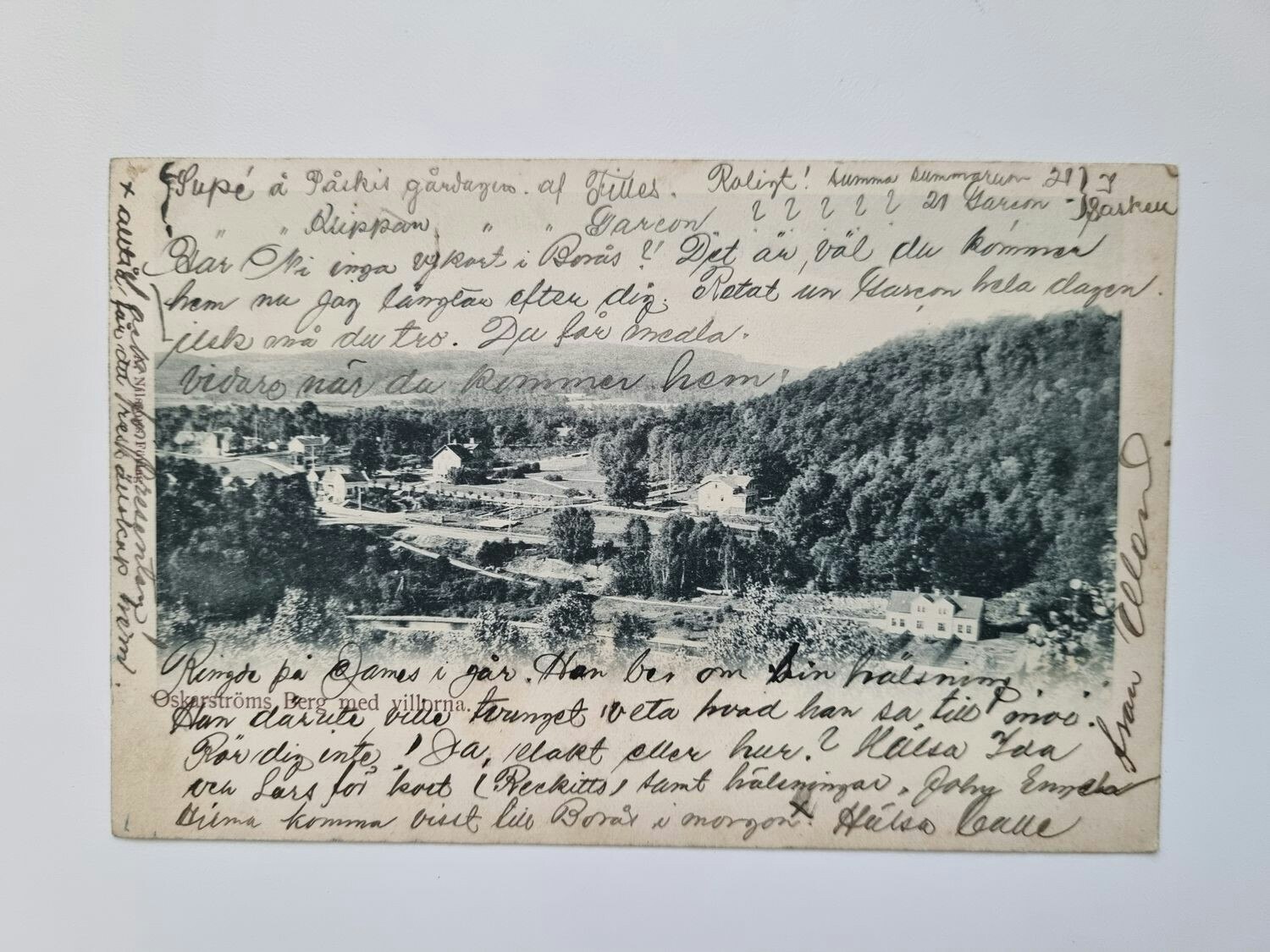 Vykort / Brefkort Oskarsström Berg med villorna
