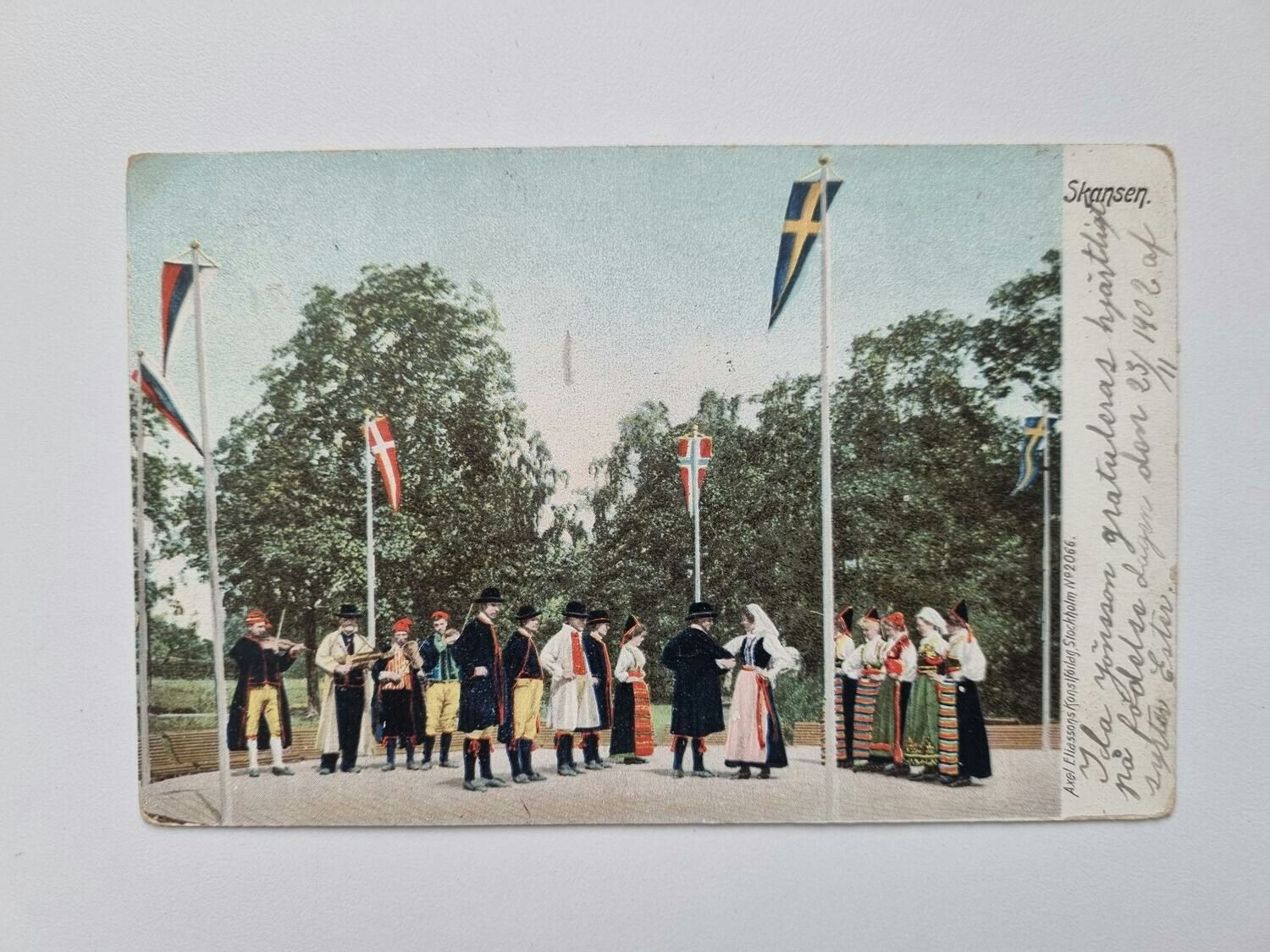 Vykort Stockholm Skansen 1902, Folkfest med dans och musik