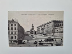 Vykort STOCKHOLM. KUNGL. SLOTTET, STORKYRKAN OCH OBELISKEN, 1908