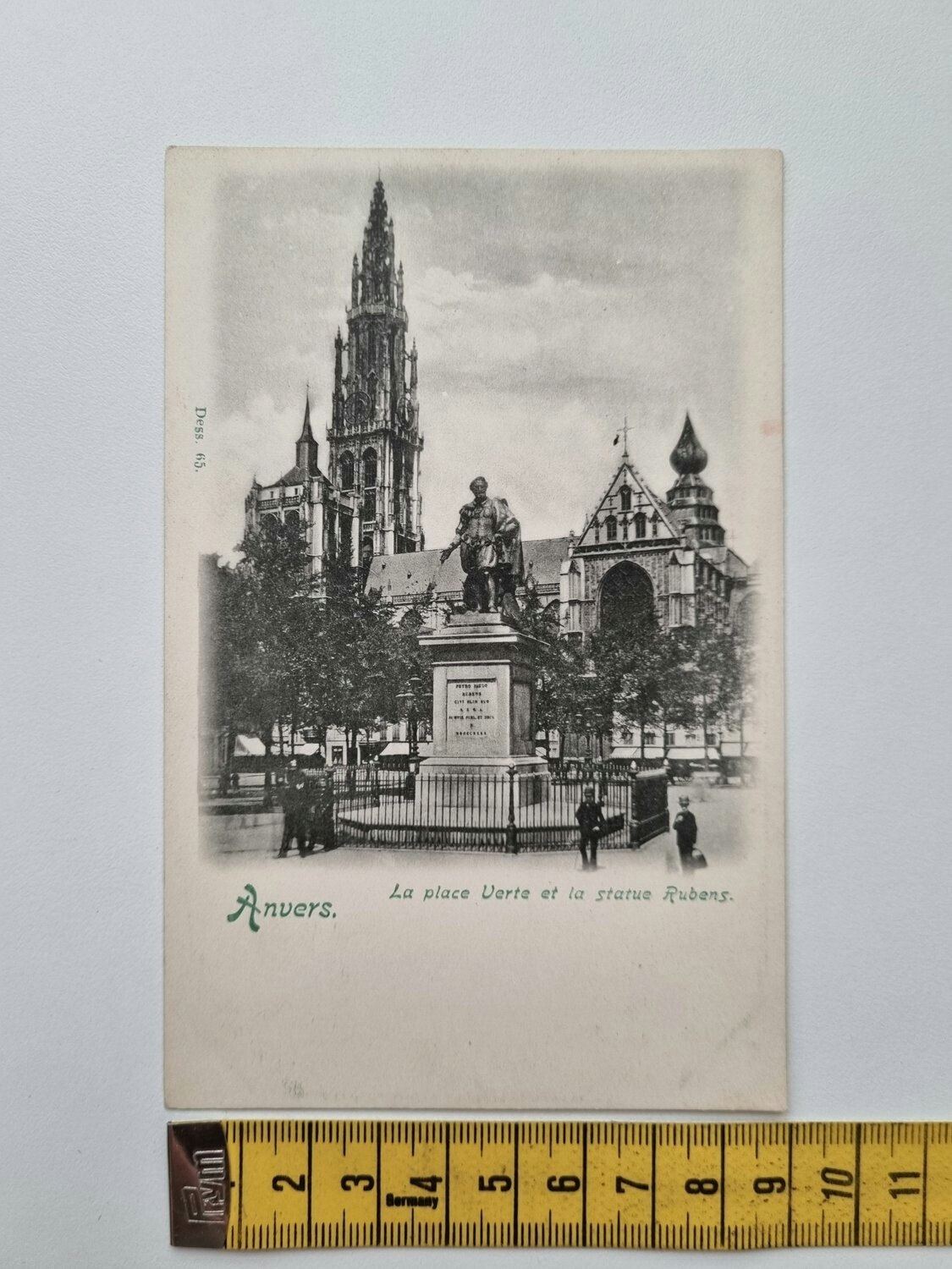 Äldre vykort Anvers. La place Verte et la statue Rubens.