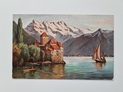 Äldre vykort Chillon mit Dent du Midi