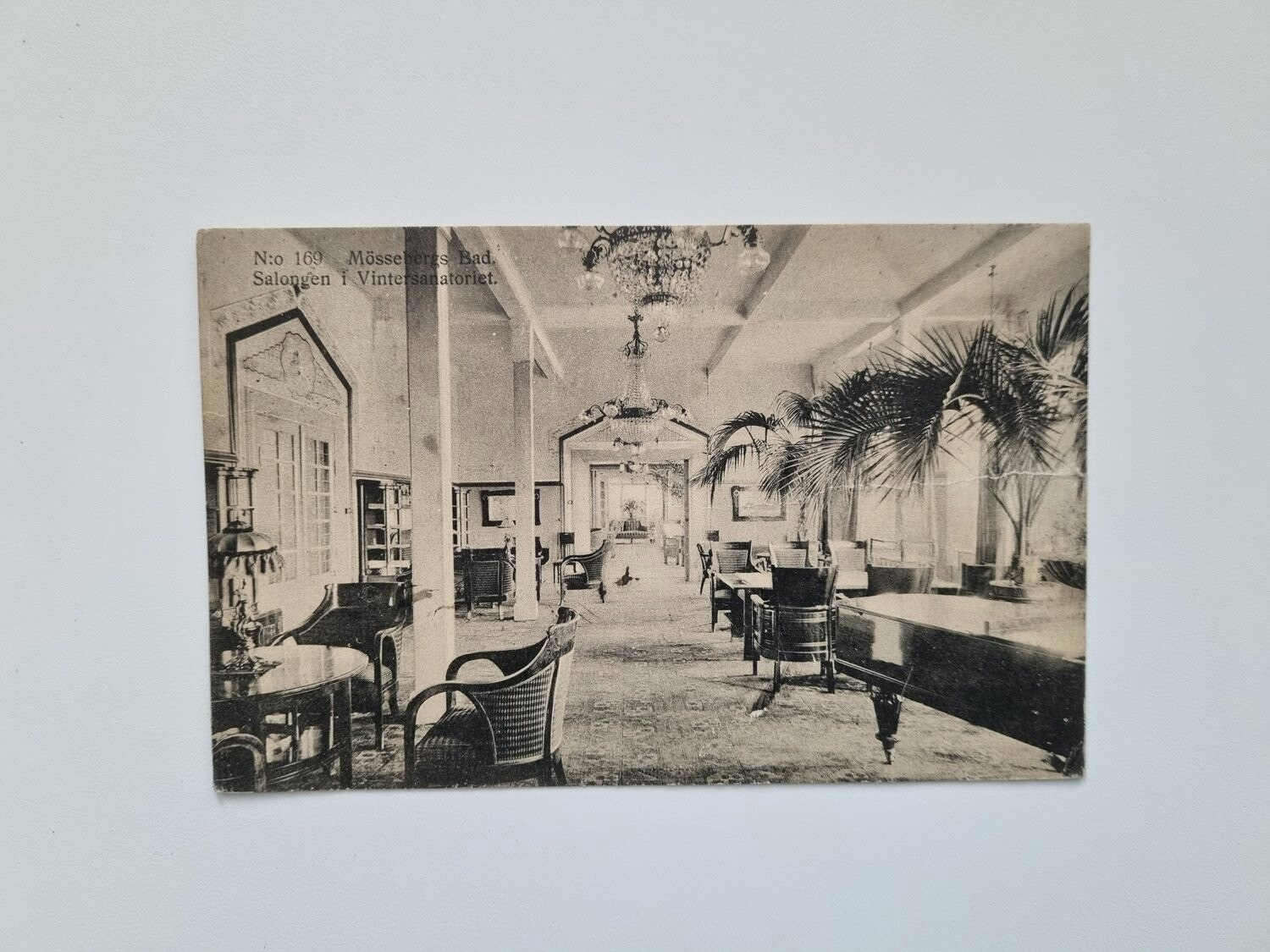 Vykort Mössebergs Bad, Salongen i Vintersanatoriet, 1917