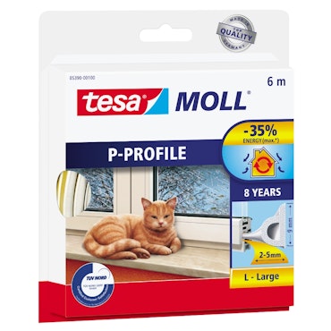 TÄTLIST P-LIST VIT 6M TESA – Självhäftande EPDM-gummilist för effektiv tätning