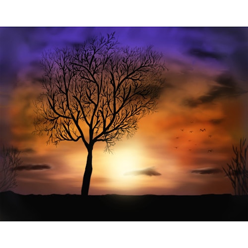 Tre i Solnedgang  (ferdig innrammet)