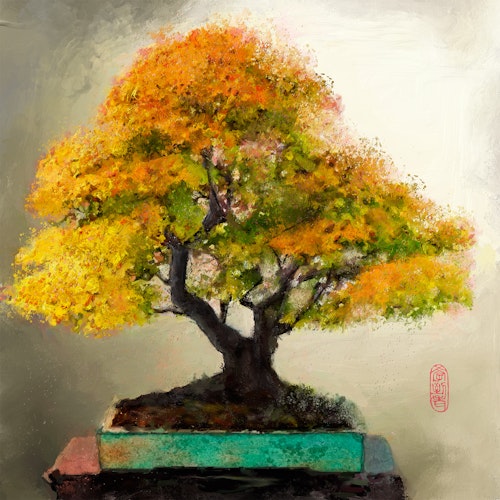 Gul Bonsai  (ferdig innrammet)