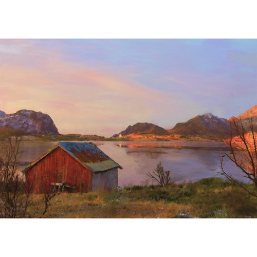 Idyll i Vesterålen (lerret og sort sveveramme)