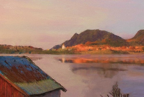 Idyll i Vesterålen (lerret og sort sveveramme)
