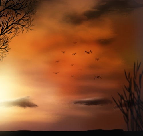 Tre i Solnedgang  (ferdig innrammet)