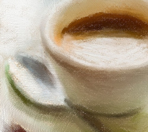 Kaffe eller te? (lerret og med sølv sveveramme)