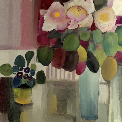 Blomster på Bord (med ramme og passepartout)