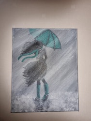 A girl walk in the rain 27x35 cm GRÖN SÅLD