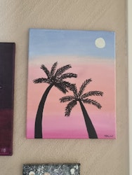 Palmer med en härlig solnedgång! 24x30cm