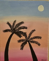 Palmer med en härlig solnedgång! 24x30cm