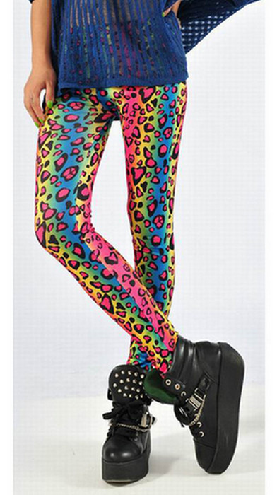 Regnbåge glänsande leopard leggings