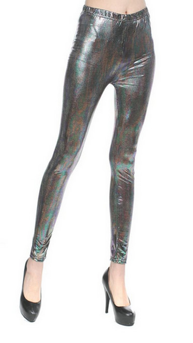 Silver blandad färg faux läder leggings