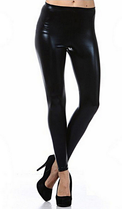 Svarta blanka faux läder leggings
