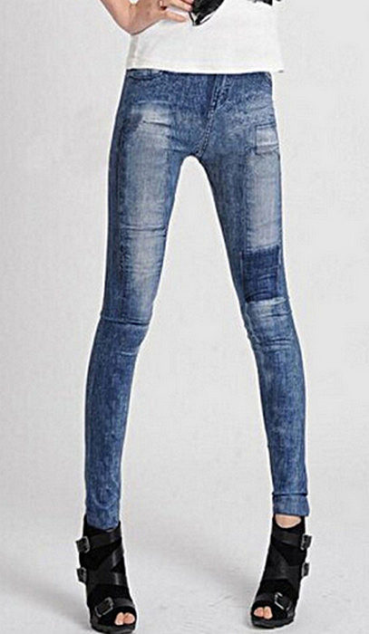 Blåa mode stil jeans look leggings