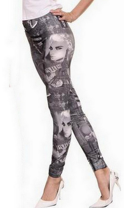 Svarta gråa Lady i paris tattoo printing leggings