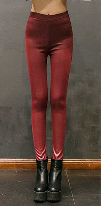 Röda vinter tät faux läder leggings