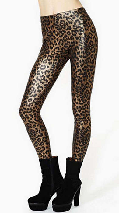 Svata guld Leopard faux läder leggings