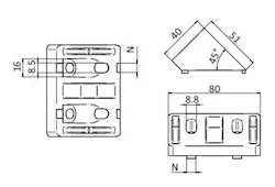 Vinkelförbindning 80/40, 45 grader, exkl fästdetaljer