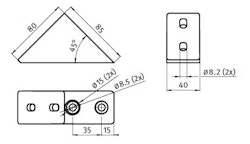 Vinkelförbindning 40/80 45 grader, exkl fästdetaljer