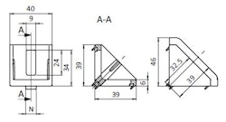 Vinkelset 40 x 40 med fästdetaljer o täcklock för ISB profil