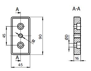 Fotplatta till aluminiumprofil BSB 45x90, M12, blank