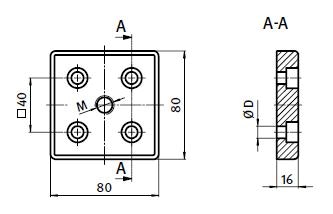 Fotplatta till aluminiumprofil BSB 80x80, M12, blank