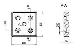 Fotplatta till aluminiumprofil BSB 80x80, M12, blank