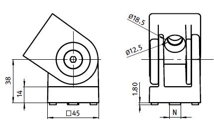 Länk 45 x 45 exkl. fästdetaljer, Centrumhål Ø 12,5mm.