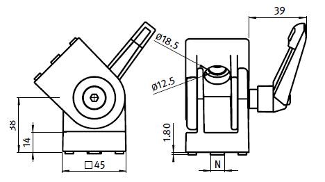 Länk 45 x 45 med låshandtag, exkl. fästdetaljer, Ø12,5mm