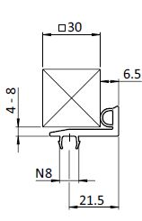 Karmlist grå PVC/TPE för BSB profil med T-spår 8mm HL=2m.