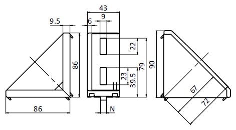 Vinkelset 45 x 90 med fästdetaljer, för BSB profil spår 10